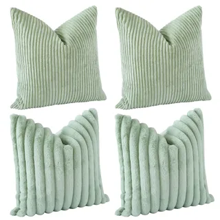 JOTOM Dekokissen Kissenbezüge 45x45cm 4er Set Soft Kissenhülle Einfarbig Streifen Kissenbezug für Sofa Büro Couch Schlafzimmer Bett (45x45cm, Salbei Grün)