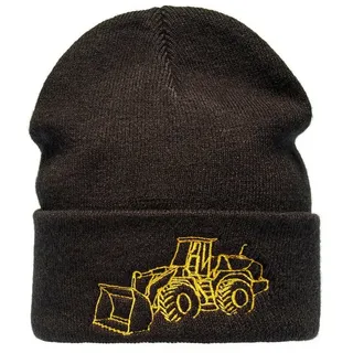 Baddery Beanie Strickmütze: "Radlader" - Raupe Bagger Baustelle LKW Traktor, hochwertiger doppellagiger Strick, Stick-Motiv, One Size schwarz