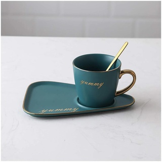 Tasse Becher Matte Keramik Kaffeetasse Löffel und Tablett Set 8.8 oz Keramik Teetasse mit Löffel Frühstück/Tasse/Becher, geeignet for heiße und kalte Getränke von Kaffee Tee Saftmilch Kaffeetassen