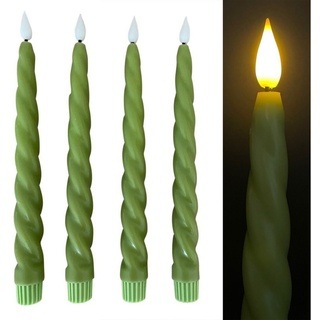 Online-Fuchs LED-Kerze 4 Stabkerzen gedreht aus Echtwachs mit Fernbedienung und Timer (im Set, (Weiß, Rosa, Lila und Grün), täuschend echte Flamme grün