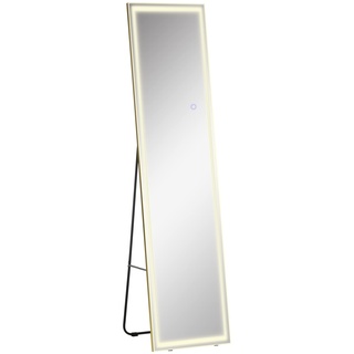 HOMCOM 2 in 1 Standspiegel, Wandspiegel, Ganzkörperspiegel mit LED-Beleuchtung, Garderobenspiegel aus Aluminium, Ankleidespiegel für Schlafzimmer, Wohnzimmer, Silber+Gold, 40 x 37 x 156,5 cm