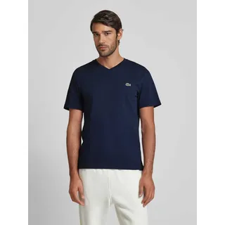 T-Shirt mit Label-Stitching Modell 'Basic', Marine, XS