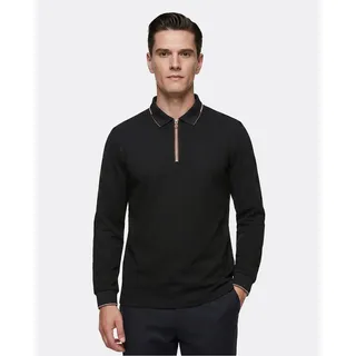 Allthemen Langarmshirt Langarm-Poloshirt mit Polokragen und Halbzip Herren Business-Stil schwarz XL