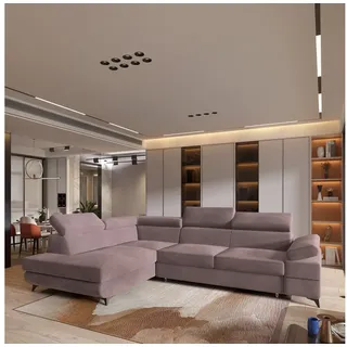 Masseno Ecksofa FAVIEN mit Schlaffunktion L-Form, Sofa mit Bettkasten lila