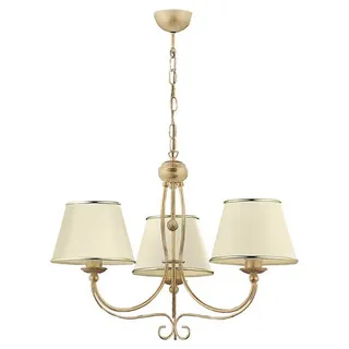 Licht-Erlebnisse Kronleuchter BERTHA, ohne Leuchtmittel, Lüster in Shabby Gold Creme Metall Stoff Klassisch Hängeleuchte goldfarben