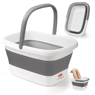 DEANIC Faltbare Fußbadewanne, Fußbad Fußwanne mit Griff (Grau) | Klappbar mit Griff, PP und TPE Material, 18 Liter Fassungsvermögen, Mehrzweck Eimer für Wäschebehälter, Reinigungswanne