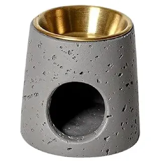 Warmself Aromalampe Teelichthalter aus Keramik Duftlampe aus Keramik Wachsschmelzbrenner Zement Basis Edelstahl Teller Grau-Gold