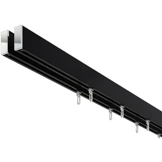 DécoProfi Innenlaufschiene Gardinenstange eckig ABOVE 2-läufig, Deckenträger, verschraubt, Aluminium / Zinkguss, Set komplett schwarz 200 cm