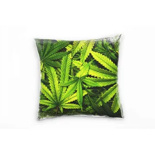 Paul Sinus Art Natur, Marihuana, Blätter, grün Deko Kissen 40x40cm für Couch Sofa Lounge Zierkissen - Dekoration zum Wohlfühlen