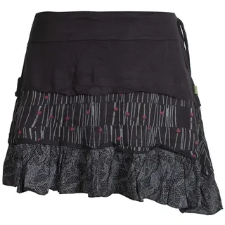 Vishes - Alternative Bekleidung - Asymmetrischer Damen Baumwollrock mit Rüschen Taschen und Blümchen schwarz 42-44 - 42-44