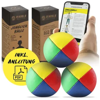 Diabolo Freizeitsport Jonglierball 3er & 5er Set, Jonglierbälle vierfarbig und zweifarbig (Balljonglage Set vierfarbig - Weiche Lernbälle für Einsteiger, 3-St., Koordinationsbälle 3 Stück - Softbälle zum Jonglieren Lernen), Juggling Balls 62 mm - Profi Training mit Vogelhirse bunt 100 g | Ø 6.2 cm