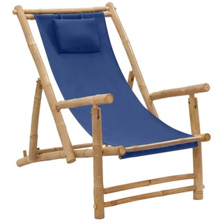 vidaXL Gartenstuhl Liegestuhl Bambus und Canvas Marineblau (1 St) blau