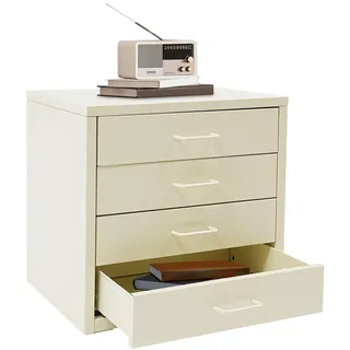 Ablagebox Schubladenboxen A4 Aufbewahrungsboxen Schreibtisch Organizer mit 4 Schubladen Mini Kommode Schubladenbox Papierablage Metall-Aufbewahrungsschublade für Hause, Büro (Beige)