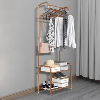 Aohuada Garderobenständer mit Schuhablage, Metall Kleiderständer mit Haken, Freistehender Garderobenständer aus Metall, für Eingang, Wohnzimmer, Schlafzimmer, Höhe-165 cm