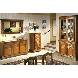 JVmoebel Wohnwand Wohnzimmermöbel im Landhausstil aus Holz mit Vitrine und Sideboard, Made in Europa braun