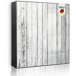 banjado Schlüsselkasten aus Metall mit Motiv Weißer Bretterzaun (Stahl Gehäuse, mit 32 Haken, beschreibbar & magnetisch), 30 x 30 x 5 cm schwarz