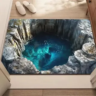 Generisch 3D Optical Illusion Door Mat,Vortex and Bottomless Hole Design Funny Entryway Rug,Ground Crack Trap Optical Illusion Rug,Thick Absorbent Non Slip Washable Mats for Kitchen,Bathroom,Stairs