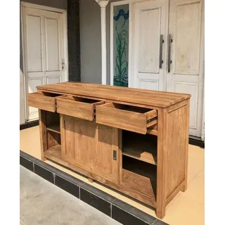 Couchcenter Kombikommode 2-türige Echtholz Teak Holz Sideboard Kommode Ronan mit 3 Schubladen, Breite 160 cm