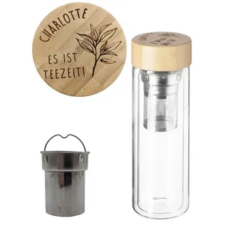 KDO MAGIC - Personalisierte Teekanne - aus Glas und Bambus - Doppelwandig - personalisierbar - mit Gravur auf Korken - Geschenkidee Mama, Muttertag, Geburtstag, Weihnachten