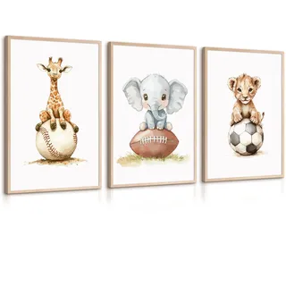 Kunstdruck auf Leinwand für Kinderzimmer, Motiv: Safari-Tier, Wanddekoration, Dschungel, Kinderposter, niedliches Gemälde, Fußball, Baseball, Kunstwerk, für Schlafzimmer, 30,5 x 40,6 x 7,6 cm