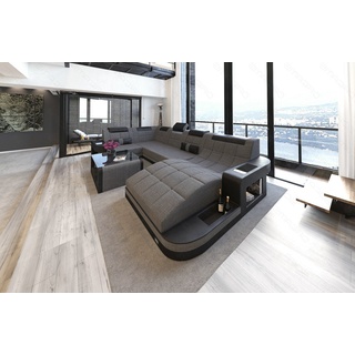 Sofa Dreams Wohnlandschaft Polster Stoffsofa Wave U Form H Strukturstoff Sofa, Couch wahlweise mit Bettfunktion grau|schwarz