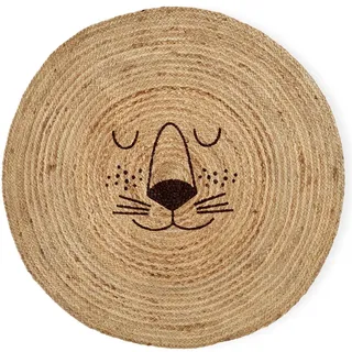 Rice, Kinderteppich, - Jute Floor Mate with Lion Face - Natural (90 cm)
