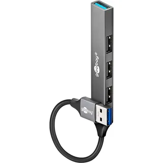 goobay Slim 4-Port USB-Hub, USB-A auf USB-A, USB 3.2 Typ A) 4-fach grau
