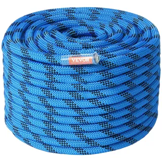 Vevor 12,7 mm statisches Kletterseil, 38 m Outdoor-Kletterseil, 30 kN Bruchfestigkeit, Faserseil Mehrzweckseil für Flucht, Abseilen, Brandrettung, Blau