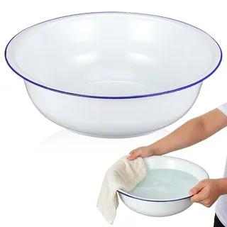 Waschschüssel Emaille 36 cm, Großes Becken für Fußbad und Haushalt | Weiße Emaille Waschschüssel, ca. 36 x 36 x 11 cm, als großes Becken für Fußbad, Waschen und Verschiedene Haushaltszwecke