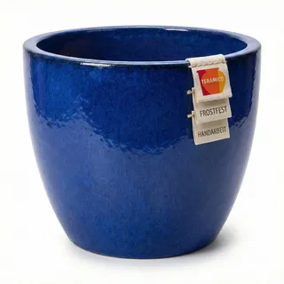 Teramico Premium Pflanzkübel Keramik glasiert – 100% Frostfest & Handarbeit. Blumenkübel mit Loch für Außen & Innen. Hochwertiger Übertopf Unikat Winterfest (Royal Blau, 21cm x 18cm)