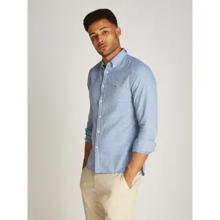Langarmhemd TOMMY HILFIGER "BRUSHED LINEN SOLID SF SHIRT", Herren, Gr. XL, N-Gr, blau (shirt blau), Web, Obermaterial: 85% Baumwolle, 15% Leinen, casual, slim fit, Langarm 1-Knopf-Manschette, Hemden