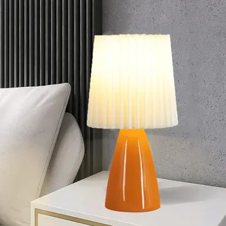 Handbemalte glasierte Keramik-Tischlampe Stil Retro-Porzellan-Schlafzimmer-Nachttischlampe Stoff E27 Tischleuchte Schreibtischlampe mit Schalter für Schlafzimmer Büro-Nachtlampe,Rosa Gelb Weiß