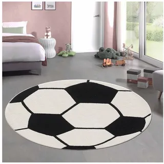 Carpetia Kinderteppich Runder Fußball-Teppich Kinderzimmer & Spielzimmer in schwarz weiß, rund, Höhe: 12 mm schwarz 160 cm x 160 cm x 12 mm