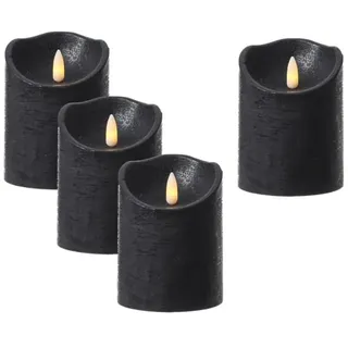 MARELIDA 4er Set LED Kerzenset Rustik Optik Echtwachs flackernd H: 10cm in schwarz | Gr.: onesize