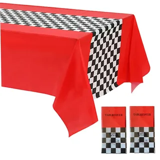 Racing Tischdecke Red Black White Grid Racing Car Tisch Stoff wasserdichtes Rennsport Tischdecke für Party Dekor 2pcs 137x274 cm