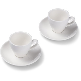 Terra Home 2er Espresso-Tassen Set - Weiß, 90 ml, Glossy, Porzellan, Dickwandig, Spülmaschinenfest, italienisches Design - Kaffee-Tassen Set mit Untertassen