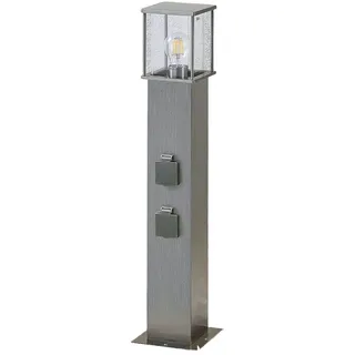 LINDBY Wegeleuchte Edelstahl 70 cm 2 Steckdosen spritzwassergeschützt grau