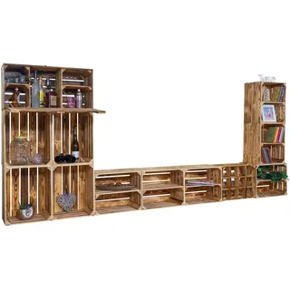 Vinterior Wohnwand, TV-Board und Minibar Sienna mit Regal Wohnwand Mediawand Schrankwand Anbauwand Wohnzimmer Set Wand