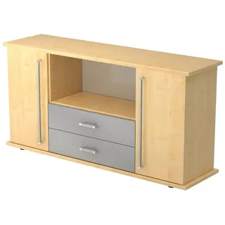 bümö Sideboard office Sideboard mit 2 Schübe & 2 Türen, Dekor: Ahorn - Griffe: Chromgriff braun