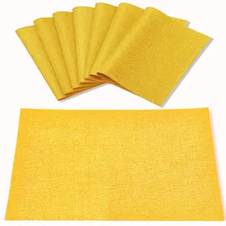 Rinpon Tischsets aus Stoff, 8 Stück, Leinentyp, Stoff, maschinenwaschbar, Platzsets, hitzebeständig, knitterfrei, Dickes Polyester, Küchen-Tischsets für den Esstisch (Gelb)