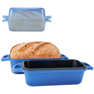 Gusseisen Brotbackform mit Deckel, 22,96 × 12,78 cm, schwerlastig & langlebig, für selbstgebackenes Brot, backofengeeignet – 2er Set - Kastenform für Sauerteigbrot (MeeresBlau)