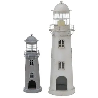 BOLTZE Kerzenlaterne Laterne Leuchtturm 2er Set Metall grau/weiß, maritim, Cut-Out, Usedlook, Küstenstil grau