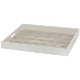 Tablett Dekotablett Landhaus-Stil Weiß Groß Rechteck Holz (Tablett Groß 40 x 35 x 4 cm)