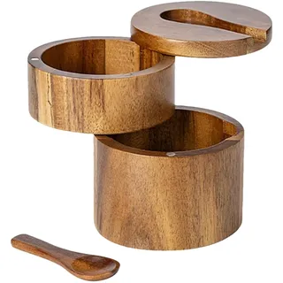 Salzstreuer – 9 X 9 X 10,5 Cm Große Gewürzbox Aus Akazienholz, Pfefferstreuer Aus Massivem Holz | Küche Gewürz Vorratsglas Behälter Mit Löffel Salz Pfeffer Flasche Home Dining Kochzubehör