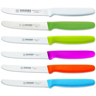 GIESSER Tomatenmesser Brötchenmesser 8365 wsp 11-6, 6er Set bunt gemischt; 3mm Wellenschliff; extrem Scharf bunt