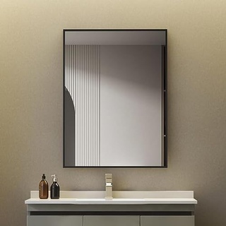 Goezes Schwarz Wandspiegel 40x60 cm Rechteckiger Spiegel, 60x40 cm dekorativer HD Spiegel mit Schwarz Metall Rahmen, ideal für Badezimmer, Schlafzimmer, Wohnzimmer, Eingang Wanddekoration