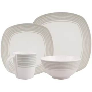 HEKERS Geschirr-Set 100% Melamin Geschirr (4-24 teilig) Classic weiß/grau (eckig) (8-tlg)