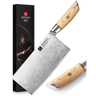 XINZUO 19cm Hackmesser Verbundstahl 10Cr15CoMoV, Profi Chinesisches Kochmesser Edelstahl Hackbeil, 3 Schichten Verbundstahl Küchenmesser Scharfe Klinge Chefmesser -mit Pakkaholz Griff