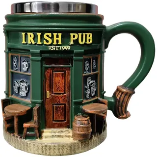 Generisch Lustige Kaffeetassen, Irish Pub Teebecher Kaffeetassen, 3D Vintage Neuheit Harz 300 ml Becher, für Tee, Milch, Bier, Getränke, Zuhause, Reisen, Bar, St. Patrick's Day, Weihnachten