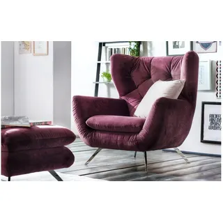 Sessel Sixty 1-Sitzer Bezug in Velour Stoff purple mit Metallgestell Chrom 100cm